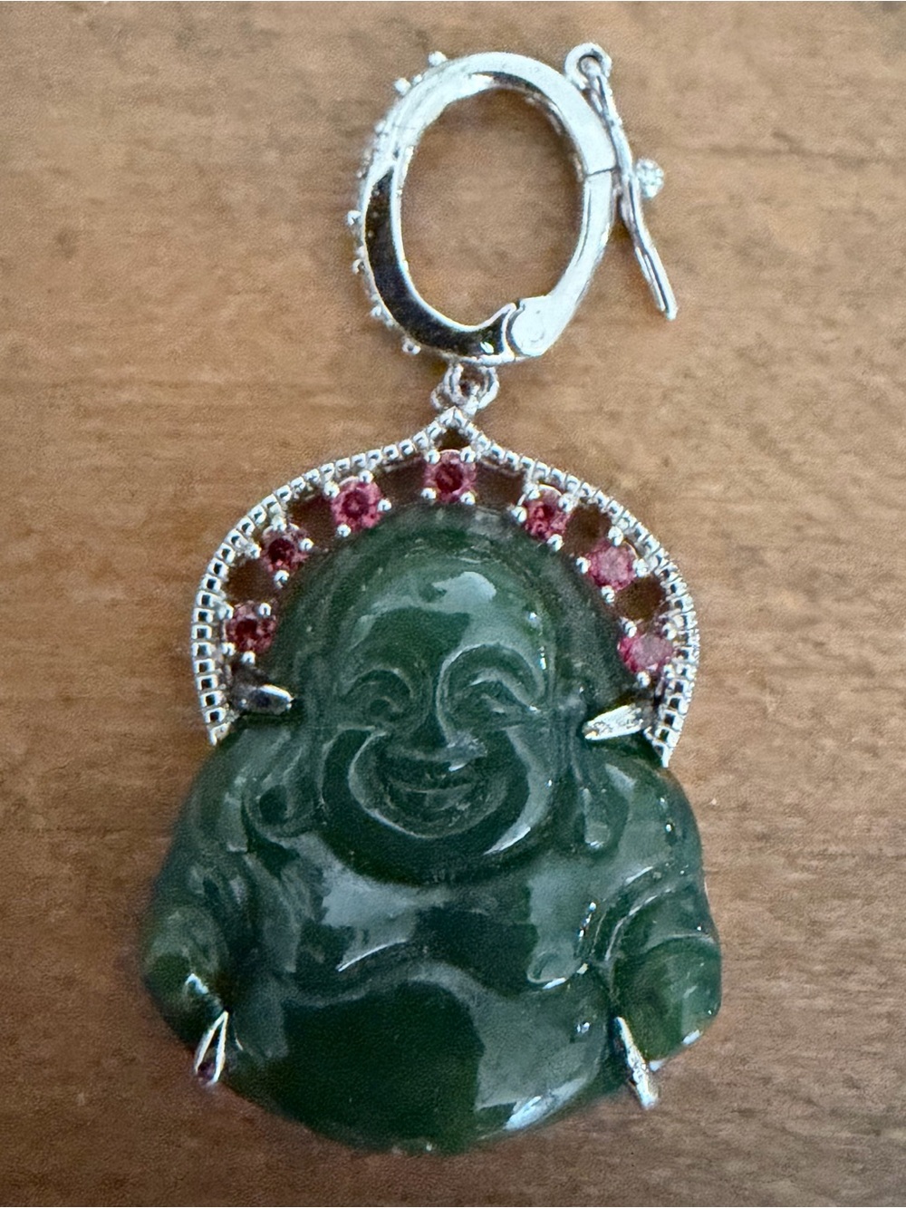 VINTAGE PAJ JADE OF YESTERYEAR 925 STERLING SILVER JADE LAUGHING BUDDHA PENDANT